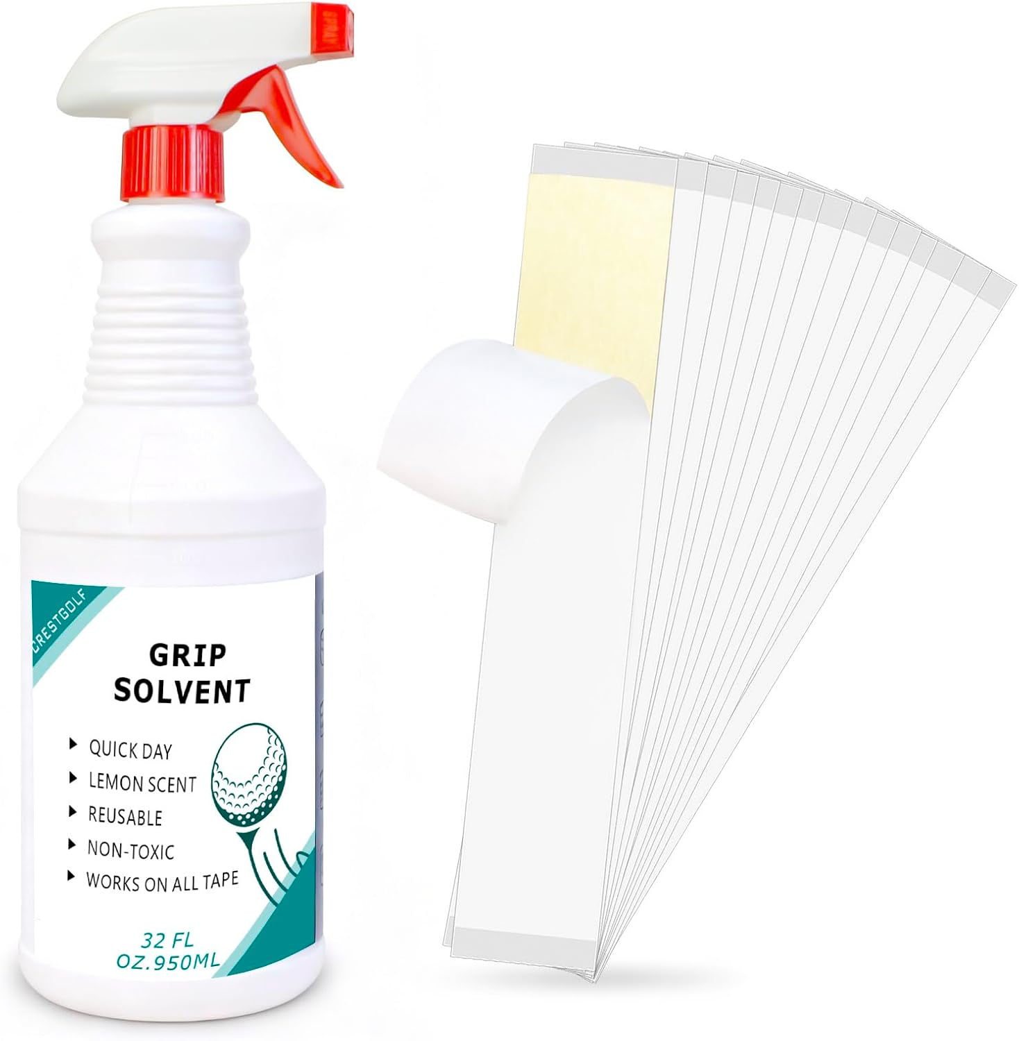 Crestgolf Professional Golf Grip Solvent 32 OZ Solvent Light &Mild Lemon Scent for Regripping Golf Clubs and Golf Grip Repair - Golf Grip Solution - Non-Toxic, Non-Flammable（Give 15 PC Grip T） Apes