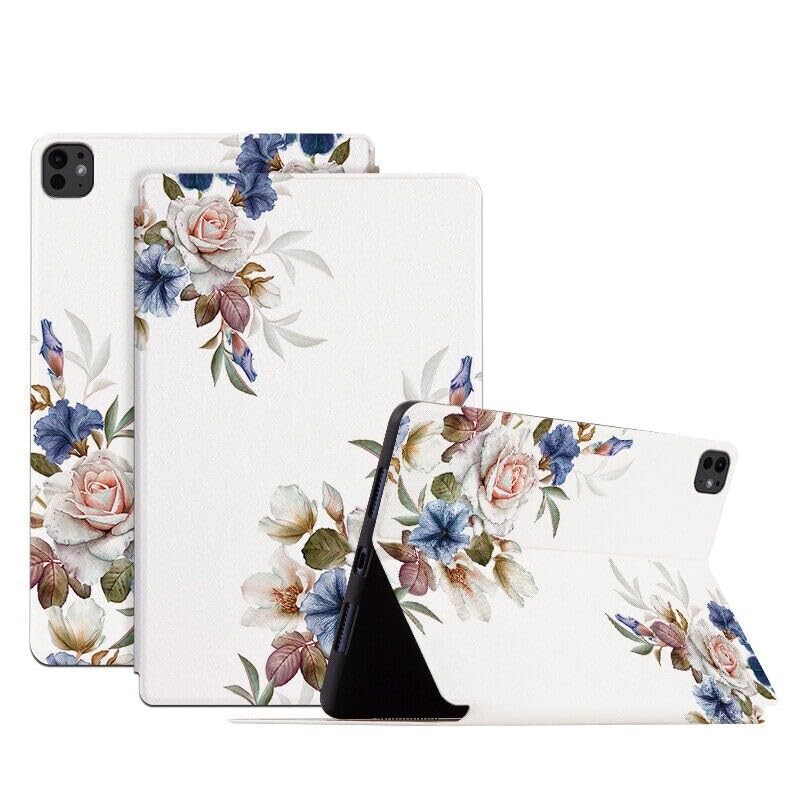 Étui iPad Pro 13 M4 élégant avec motif floral en cuir imprimé