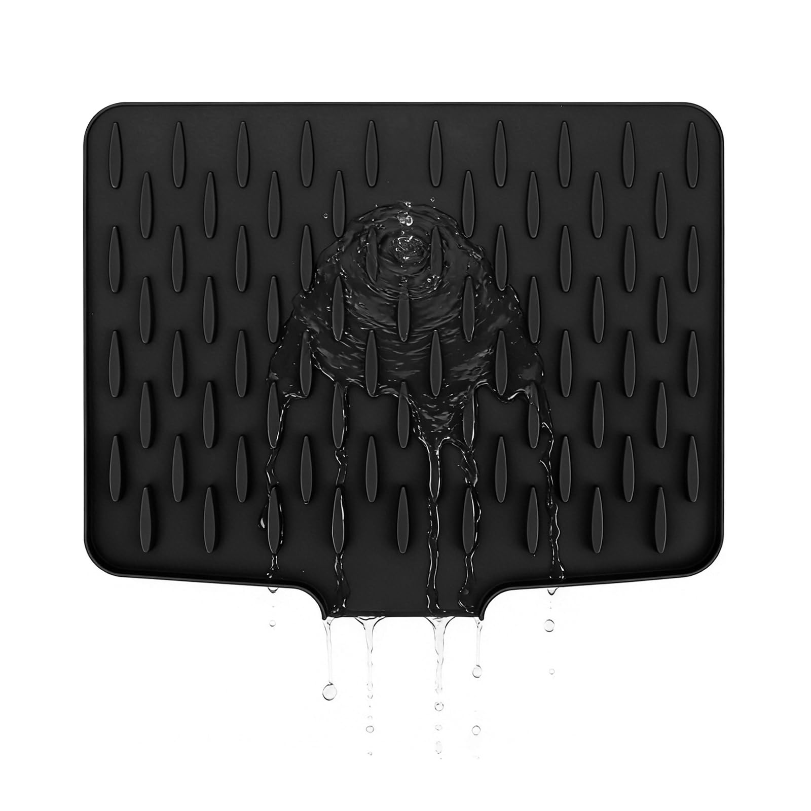 Wihozte Black Silicone Draining Mat, Non-Slip Silicone Dish Drying Mat No-Spill Dish Drainer Mat, Fast-Tableware Fruit Vegetable Draining Board Mat Folding Draining Board Mat (1, ) (1, )
