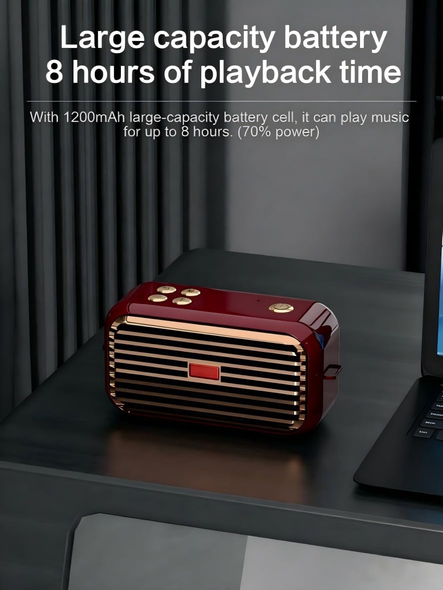 Retro Bluetooth Speaker Vintage 16 Watt Mini Portable Wireless Speaker Old Fashion Style Support USB/TF Card/AUX/FM Radio for Bedroom Outdoor Party Birthday Gift (Red) image 3