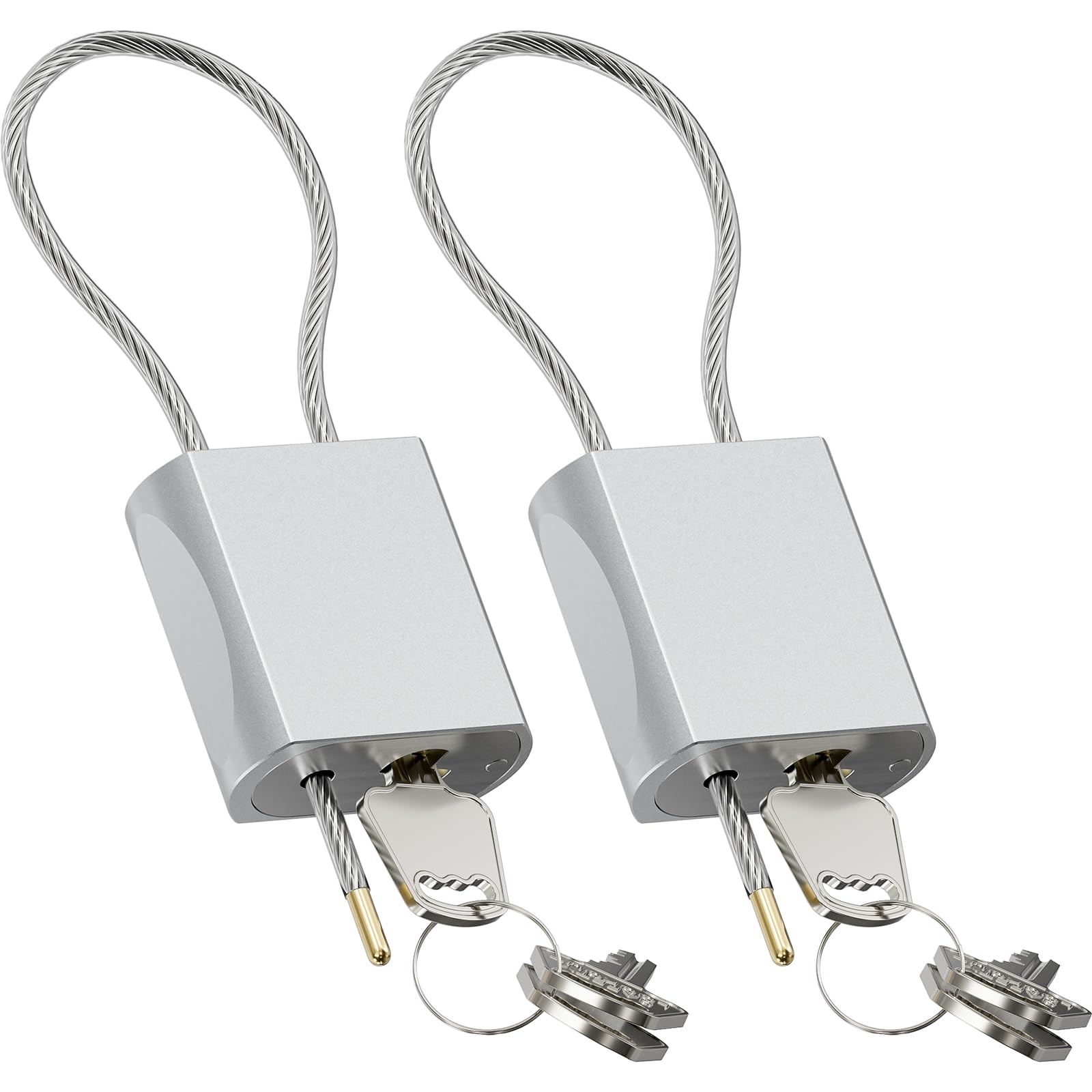 Cable Padlock Free Adjustable Lock 3 Keys, 1.15ft/0.35m Silver 2Pcs