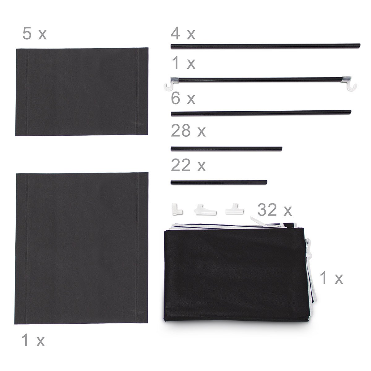 Relaxdays Stoffschrank, mit Kleiderstange & 5 Fächern, HBT: 174 x 107 x 42,5 cm, stabiler Faltschrank mit Bezug, schwarz