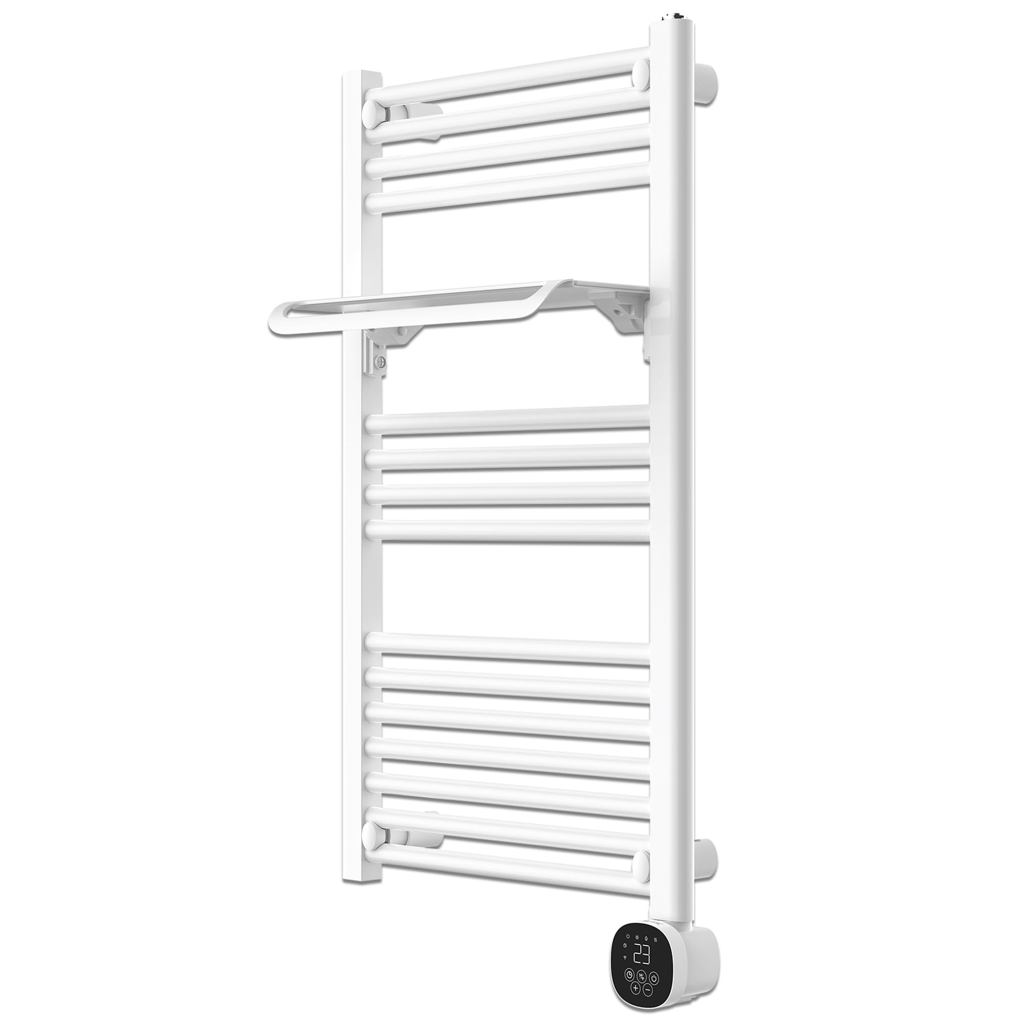 Mylek White Electric Ladder Towel Rail Radiator 500W – Smart Wifi App Controlled Fluid Filled Bathroom Heated Towel Rail With Thermostat With Built-In Shelf