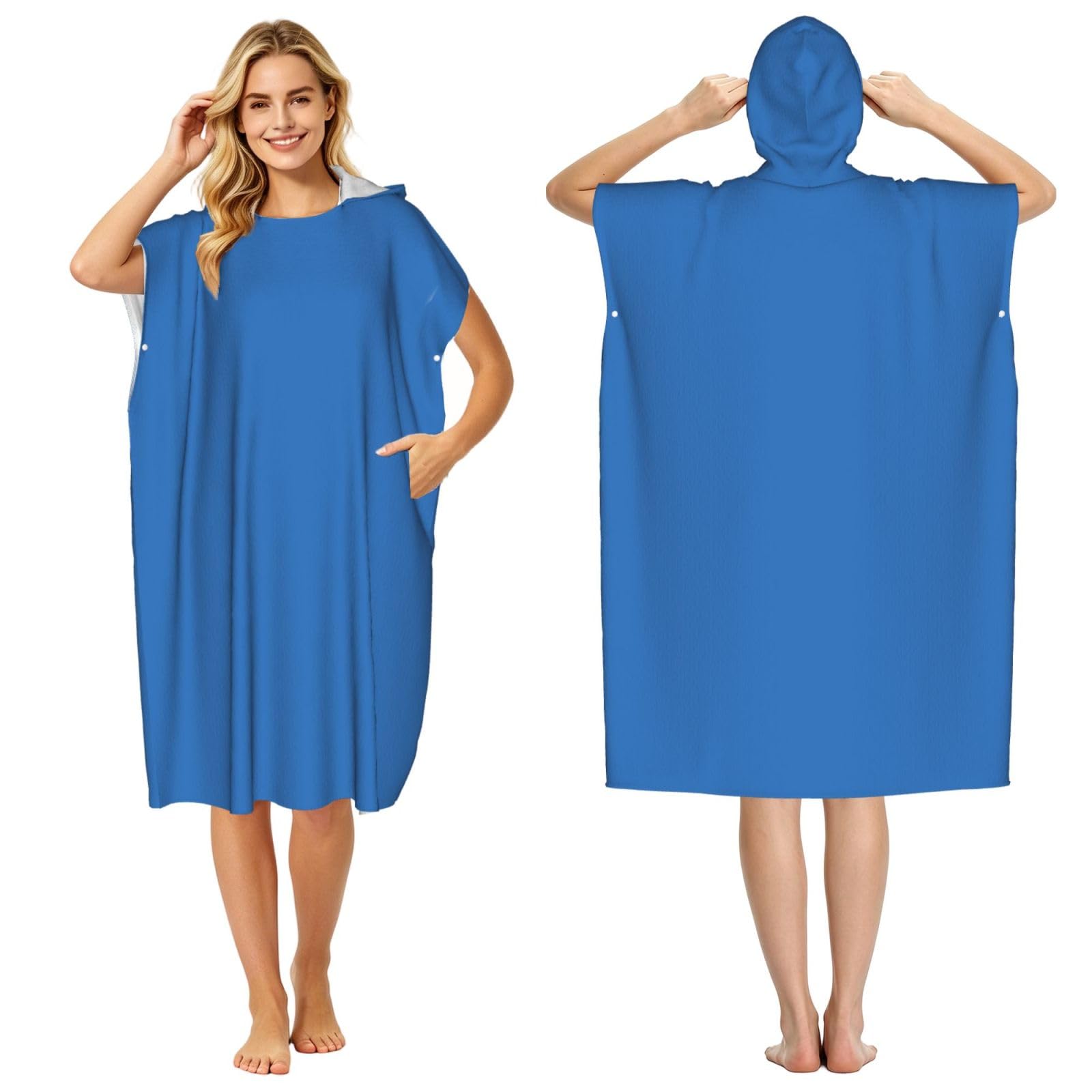 DTHKJNLSF Azure Blue Color Adult Hooded Beach Poncho Towel
