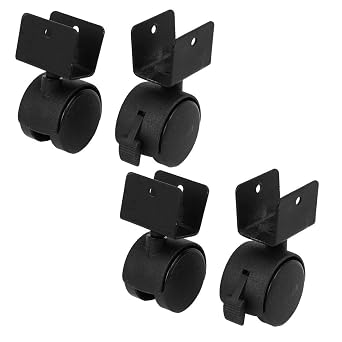 1.5inch Furniture Legs Casters Wheel Swivel with Brake U Bracket 360 Rotation No Noise Wheels Locking, Set of Black 4 2 with Brakes & 2 Without