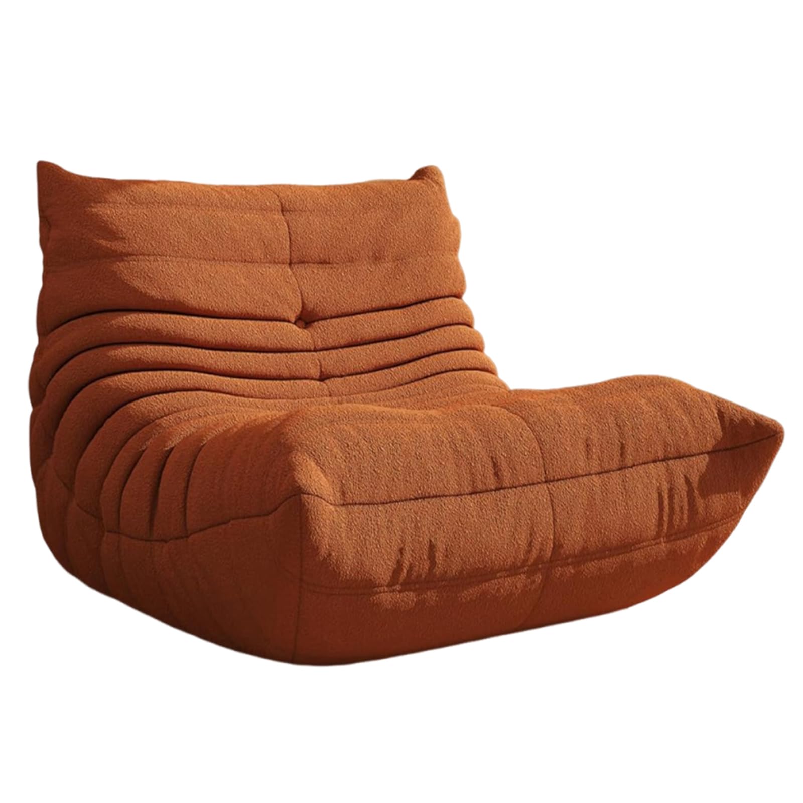 Togo Sillón Bajo, Sofá Deshuesado de Suelo, Puf de Esquina, Asiento de Salón de Diseño Ergonómico para Dormitorio y Sala de Estar, Material de Felpa, 80 cm, Blanco/Naranja