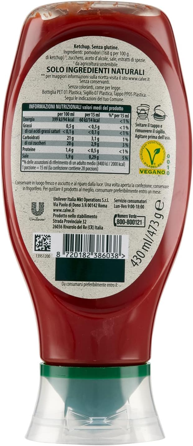 Calvé Ketchup 100% Tomates de origen italiano, sin gluten, sin conservantes ni colorantes, 430 ml + Polpa italiana Gourmet 400 g