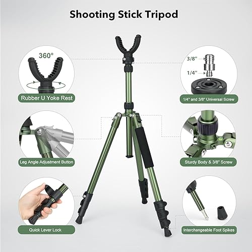 Miniatura 10 de Trípode de disparo para caza, yugo en V, con rotación de 360, altura ajustable, de 7 a 69 pulgadas, trípode portátil de aluminio para caza, tiro y