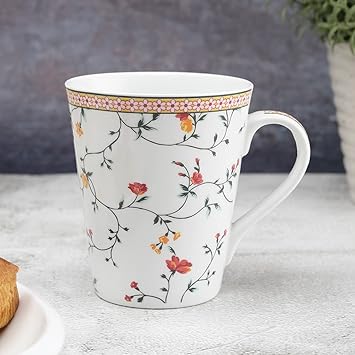JCPL Fine Ceramic Zing 1Pc-330ml-Milk Mug - Red Floral Design- Can Be Used for Birthdays, Anniversaries, Parties, Mother, Father, Sister, Multicolor, Medium (JCPL-MM1-ZING-G301)