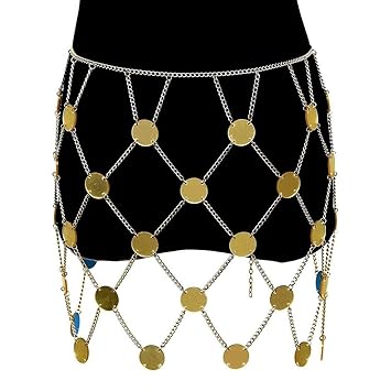 Victray Fashion Sequins Body Chains Belly Dance Hip Skirts Beach Woven Waist Chains Party Belts Body Accessories Jewelry for Women and Girls (Gold)
