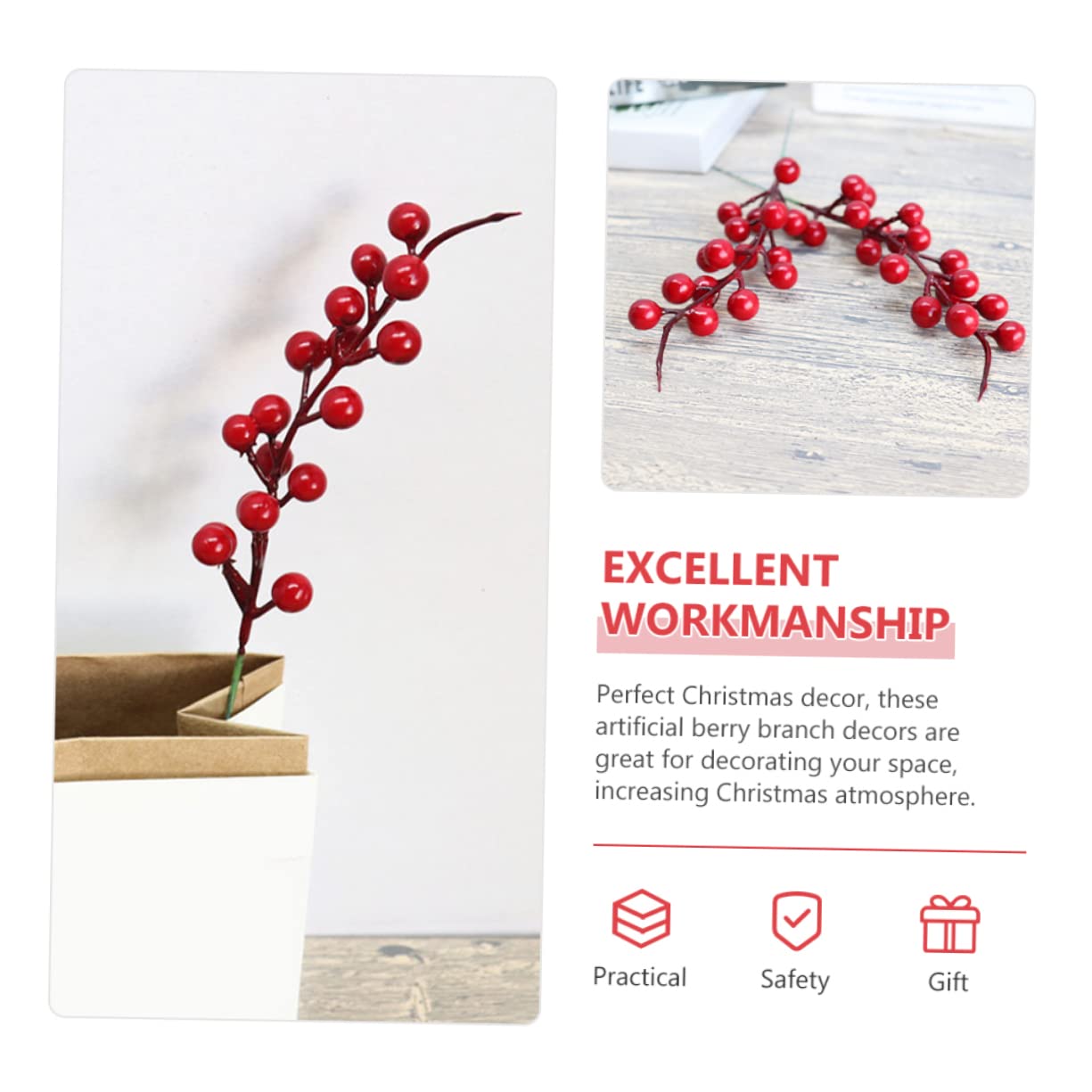 PRETYZOOM 80 Pz Bacche Artificiali Fiore Di Bacca Decorazione Di Bacche Di Natale Addobbi Natalizi Arredamento Di Bacche Rosse Per L'albero Di Natale Rami Finti Rosso Plastica