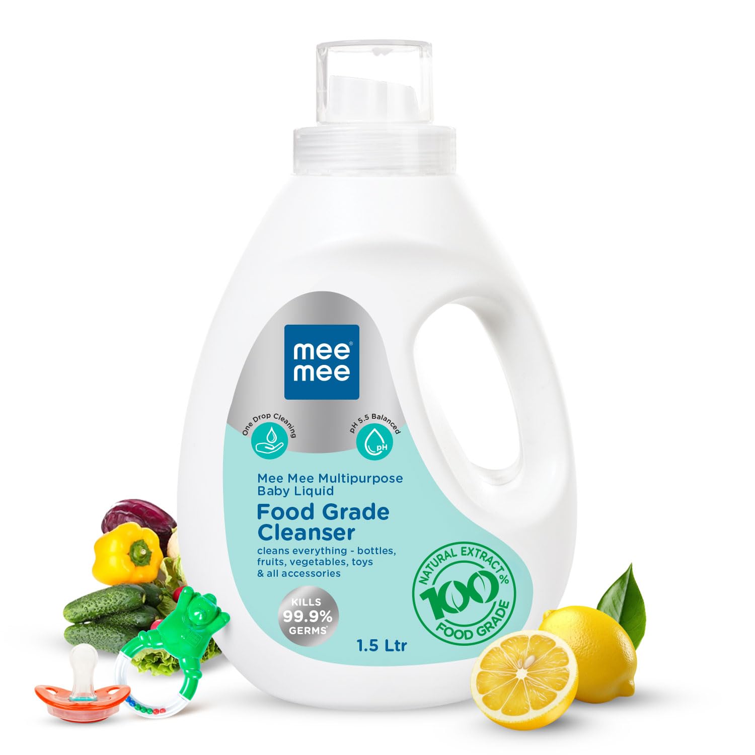 Mee Mee Food Grade Liquid Cleanser 1.5 L | Anti-Bacterial, Kills 99.9% Germs, 100% Natural Formula | For Baby Bottles, Accessories, Toys, Fruits & Veggies | One Drop Cleaning, Dermatologically Tested-image-26