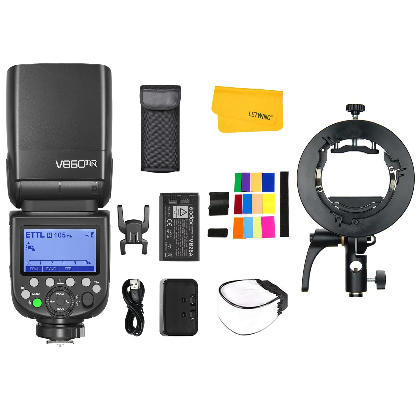 Godox V860III-N Camera Flash for Nikon, TTL Flash 2.4G 1/8000s HSS Speedlite with Godox S2 Flash Bracket, 7.2V/2600mAh Li-ion Battery, 480 Full-Power Flashes, Compatible for Nikon Camera