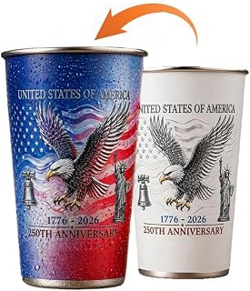 USA 250th Anniversary Color Changing Tumbler | 1776-2026 Patriotic Stainless Steel Cup, Cold Activated 17 oz Beer Pint Glass, 4th of July Independence Day Gifts for Men Dad Husband