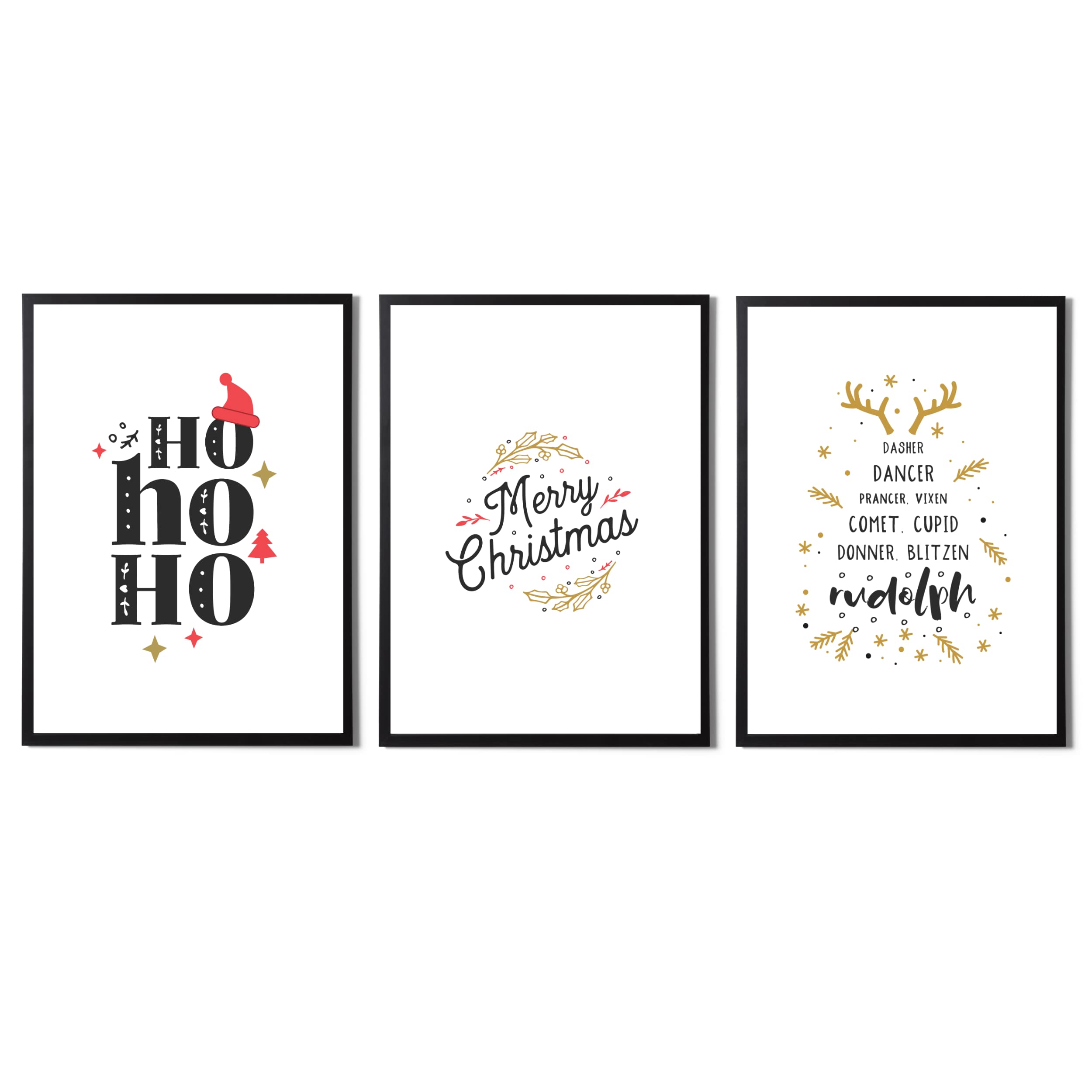 State Media Vision Ho Ho Ho Set Christmas Prints Wall Art, Merry Christmas Home Decor Posters, A4 And A3 Size, Christmas Wallart Decorations (, A4 Size)