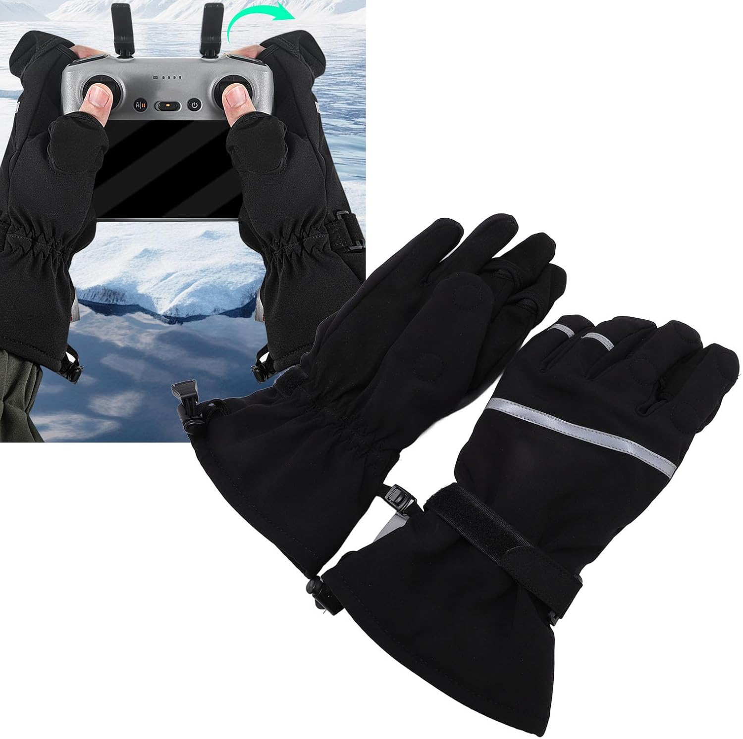 Photography Gloves, 3 Cut Fingers Water Winter Gloves with Magnetic Buckle for Fishing Running