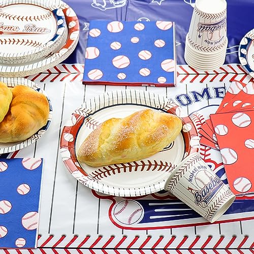 Baseball Party Decorations - 162Pcs Baseball Plates and Napkins Sets, Baseball Tablecloth, Blue Forks for Sports Fans Kid Adult Baseball Birthday Party Supplies, Serve 40