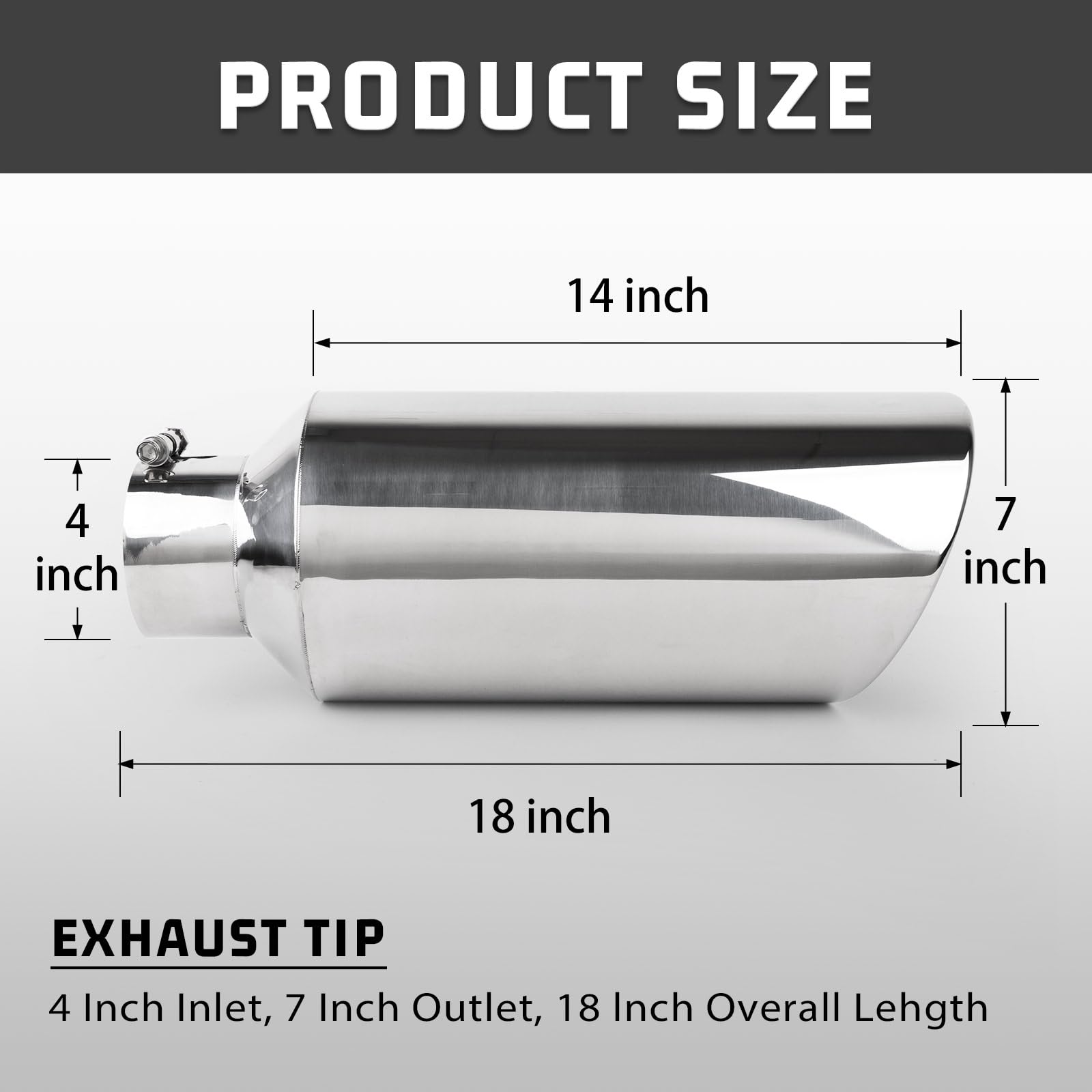 4" Inlet 7" Outlet – 18" długość całkowita długa stal nierdzewna zwijana krawędź uniwersalna rura Tialpipe, 20 stopni Exhaust Tip Diesel do ciężarówki EXT27