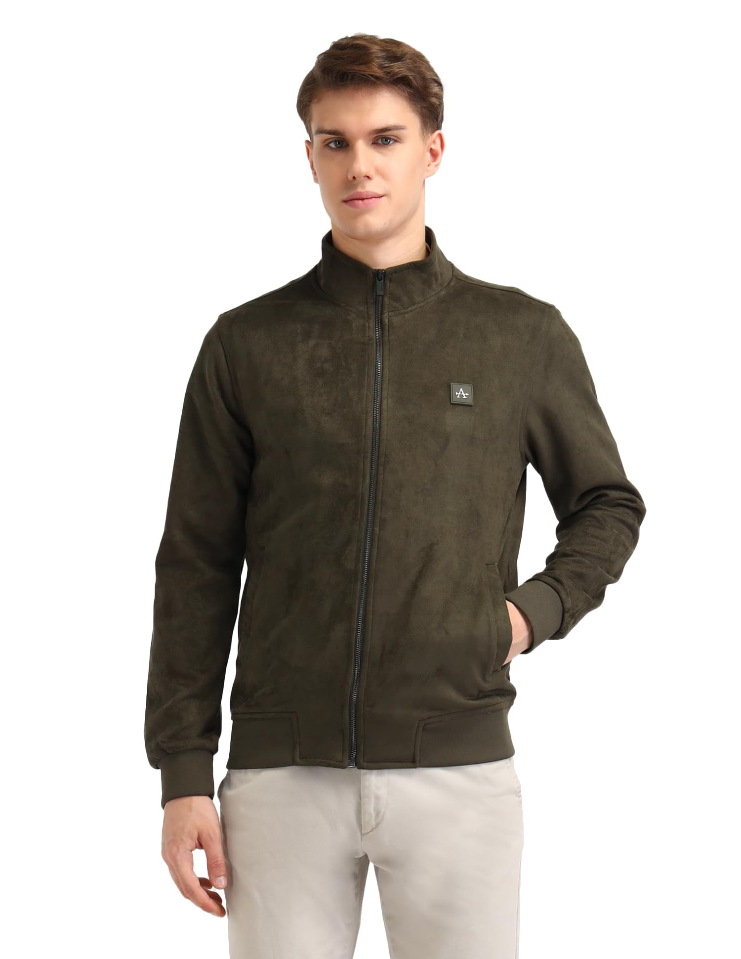 arrow sports Men's Olive Solid High Neck Long Sleeve Casual Polyester Regular Fit Jacket-picture-26