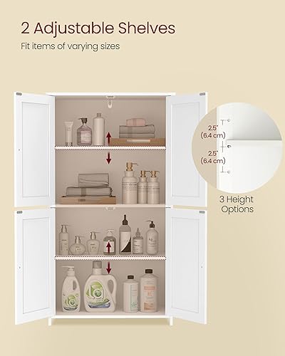 Miniatura 5 de VASAGLE Armario de almacenamiento de piso, armario agitador con 2 estantes ajustables, 4 puertas, unidad organizadora independiente alta, para Blanco