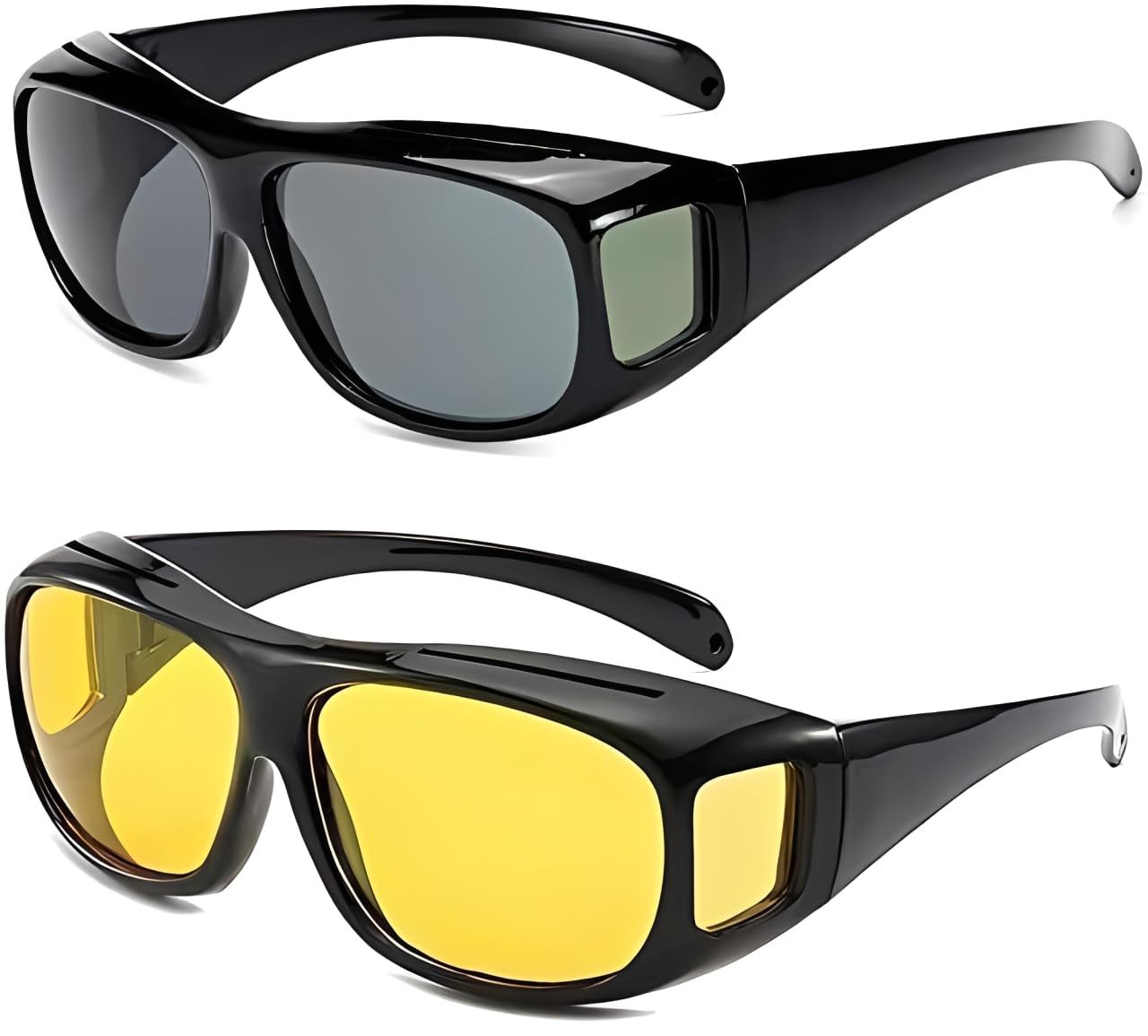 HD Vision Polarized Fit over Sunglasses, Day and Night Driving Glasses For Men And Women, UV Protection, Anti-Glare, Yellow and Black, Pack of 2-image-27