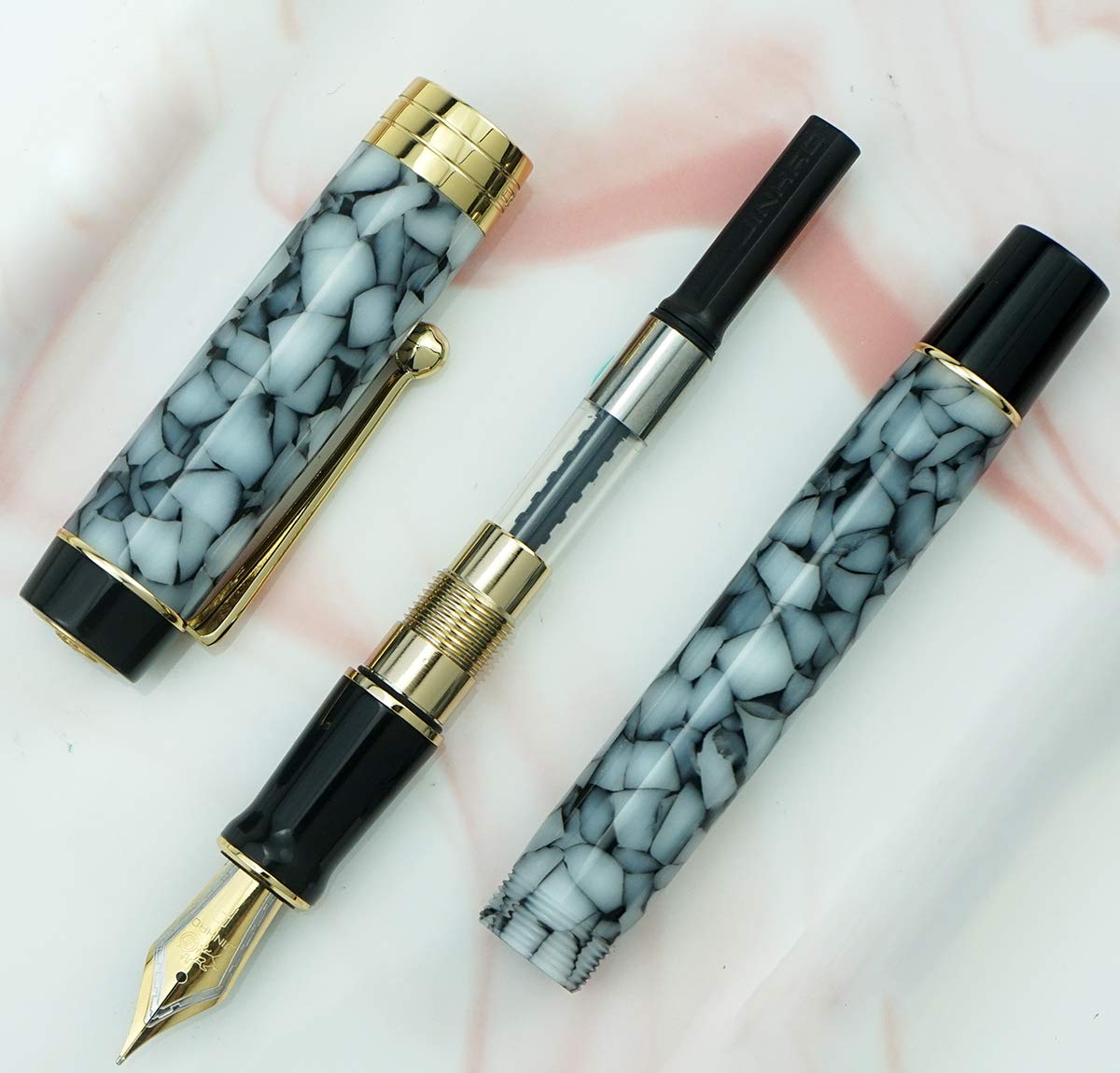 Amazon | Jinhao 100万年筆 樹脂製 マーブルグレー イリジウムの曲がっ