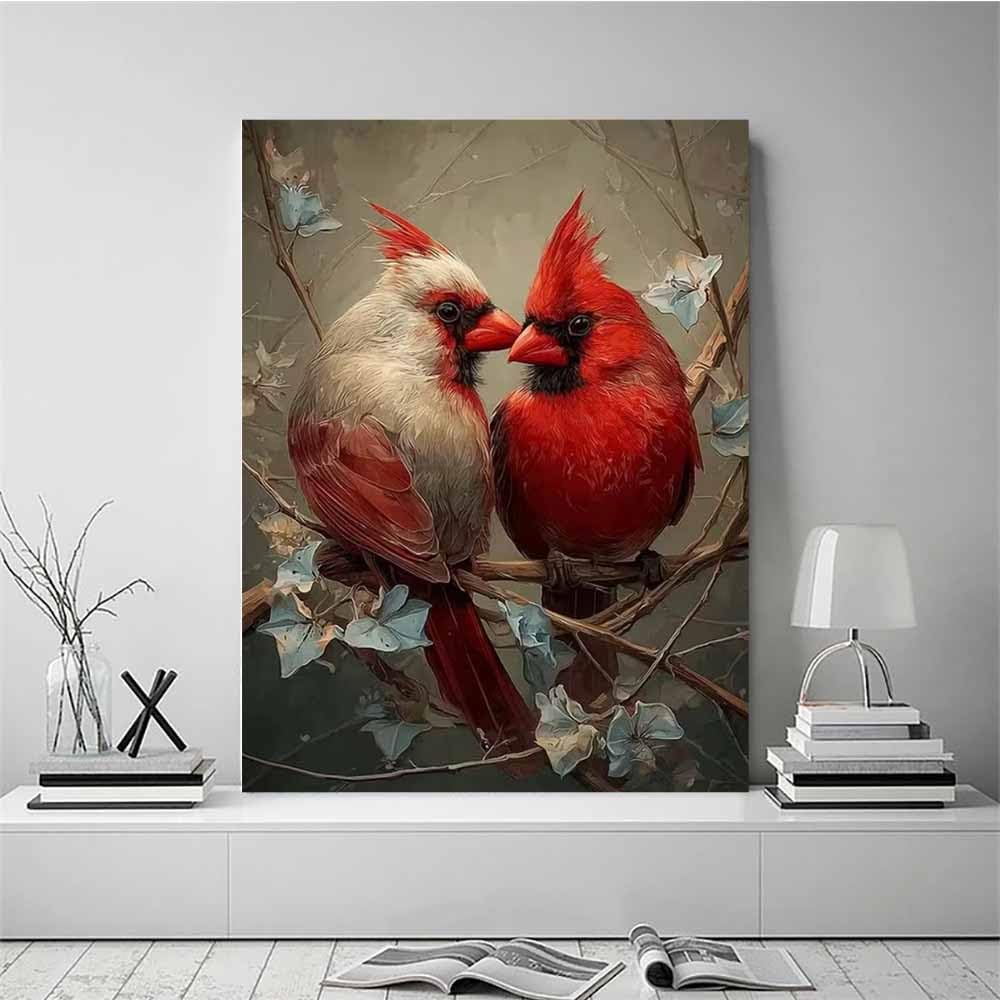 QUSAAOU Nowoczesny Animal Canvas Romantyczna para kardynałów na gałęzi, zwierzęta, portret, sztuka ścienna, do dekoracji, salonu, sypialni, łazienki, biura domowego (czerwony) - 70 x 100 cm, 1