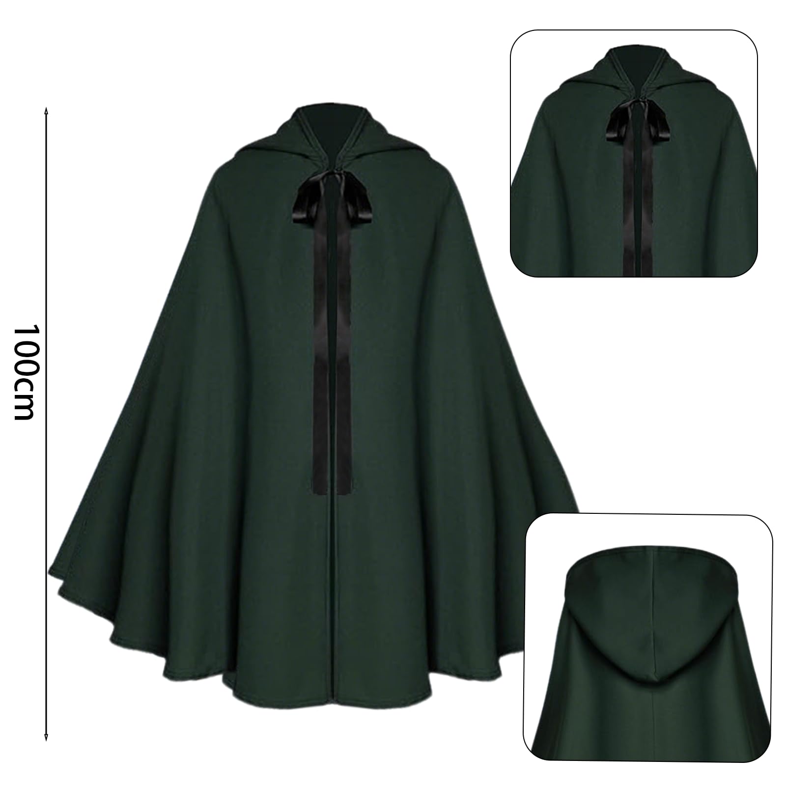 Fgdui 1PCS Green Cloak Hobbit Costume Medieval Cloak Renaissance Hooded Coat Medieval Cape Men's Hooded Coat for Halloween Costume - Image 2