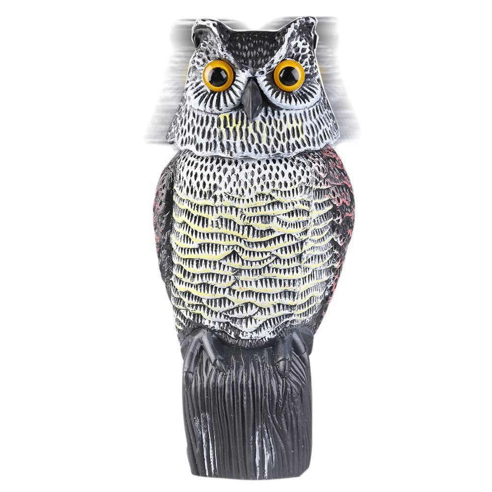 zalati - Escultura de búho falso con cabeza giratoria y sonido, alimentada por batería (no incluida), para jardín, espantapájaros y control de plagas