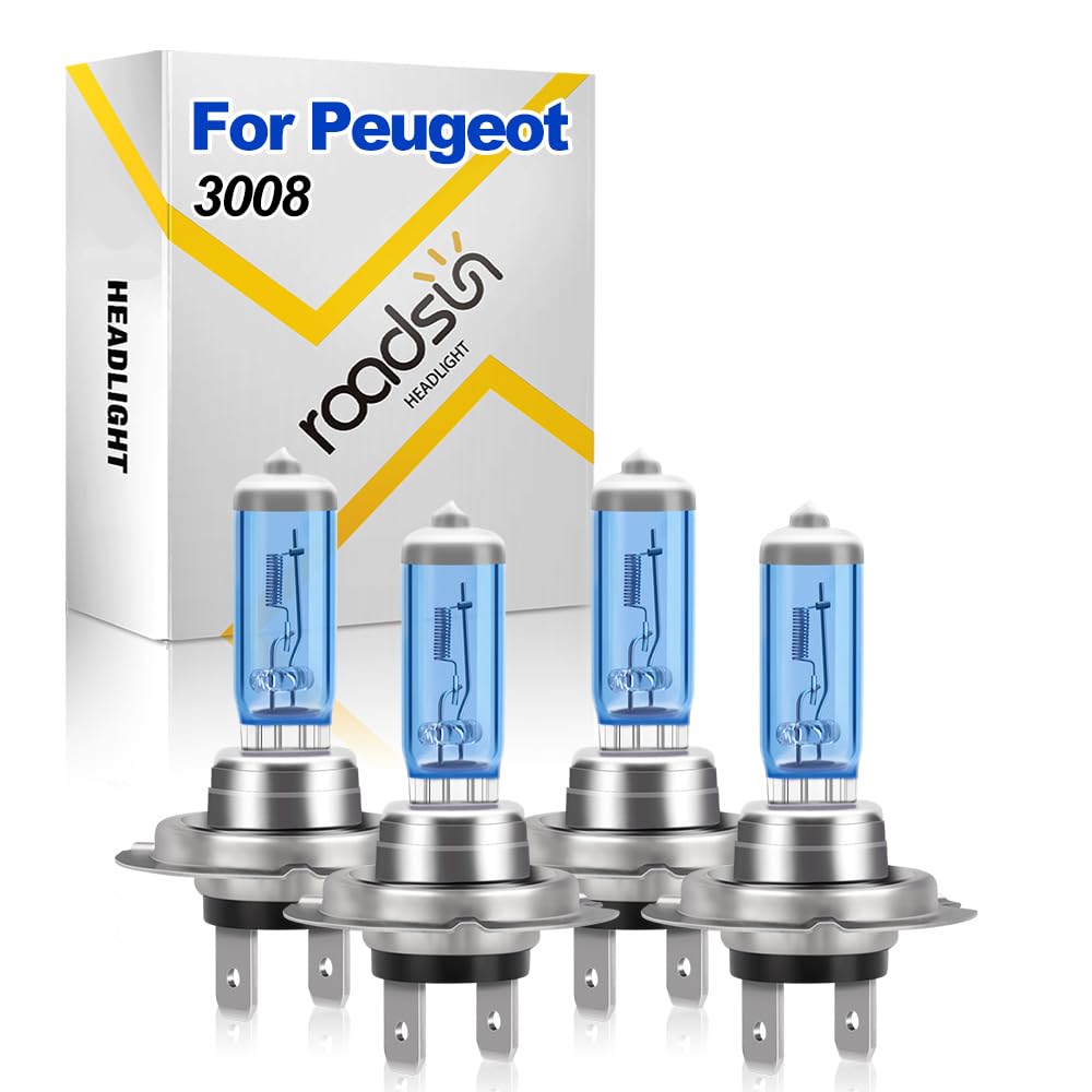 Bombillas Halógenas para Faros Delanteros, 100W Lámpara de coche, H7 Luz De Carretera, H7 Luz De Cruce, For Peugeot 3008 2008-2016, Kit bombillas halógenas fácil instalación
