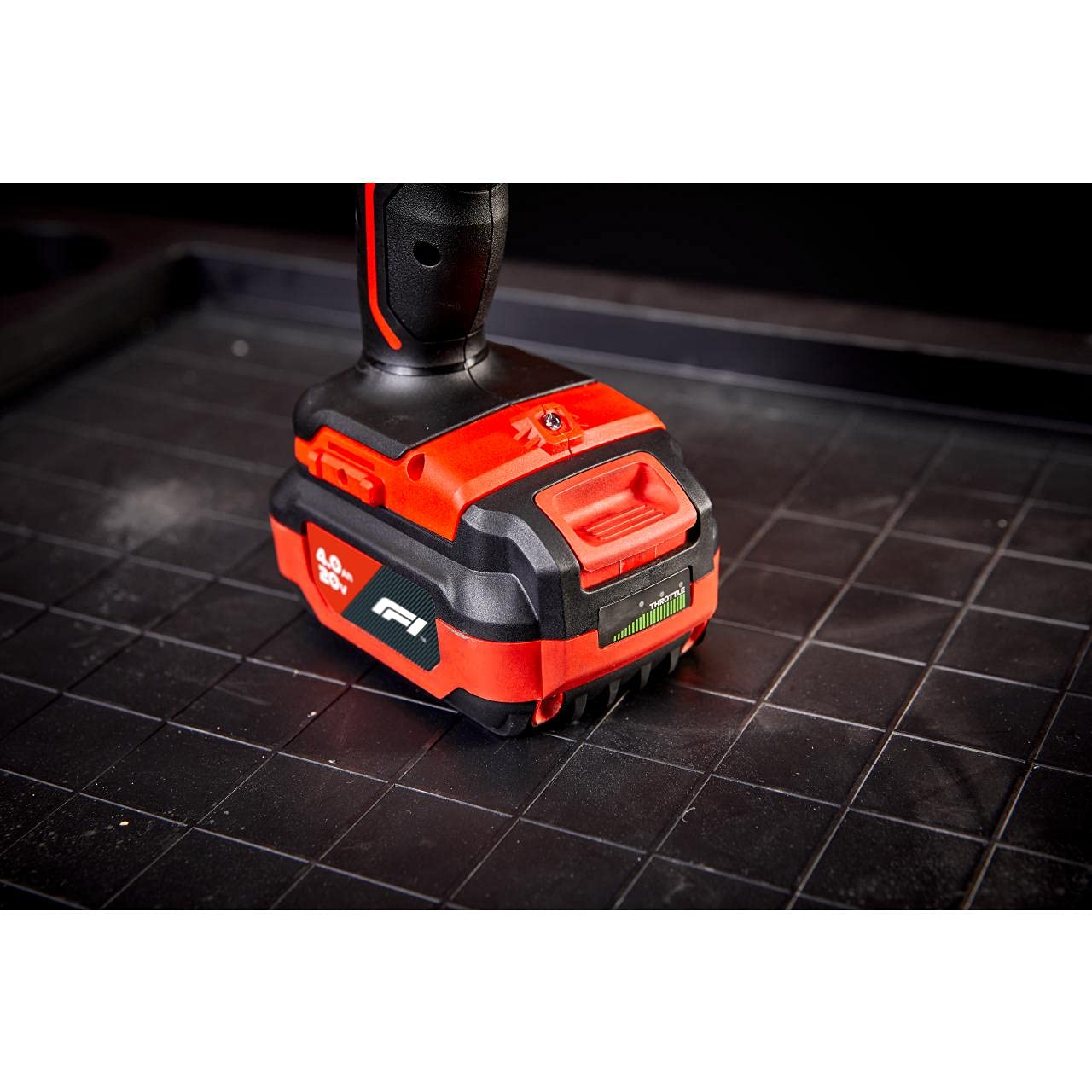 Formula 1 Batteria agli ioni di litio 10786, 20 V, 4,0 Ah, resistente agli ioni di litio, adatta per tutti i dispositivi Formula 1 senza fili, nero/rosso