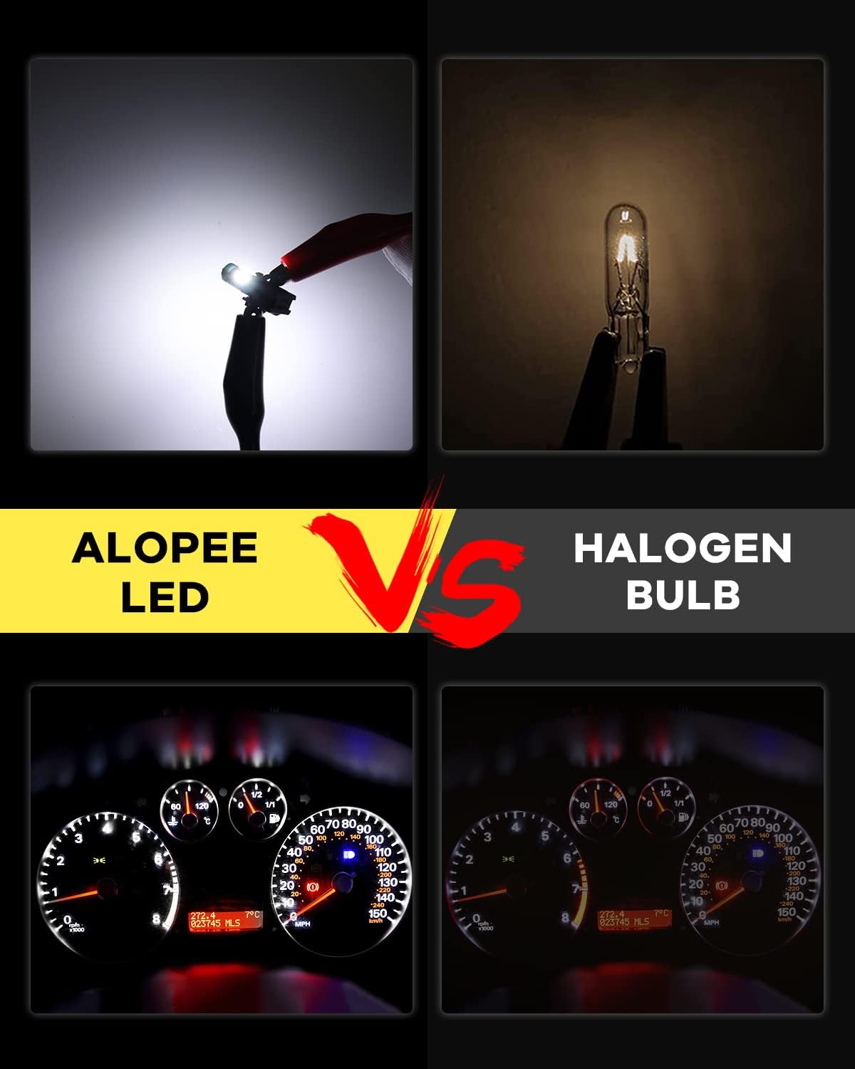 Alopee T5 LED Bulbs White 12V 2721 2723 Replacement - Super Bright Dashboard Lights for Car Instrument Cluster, Door Lights, Compatible with 73 74 37 Models (Pack of 10)