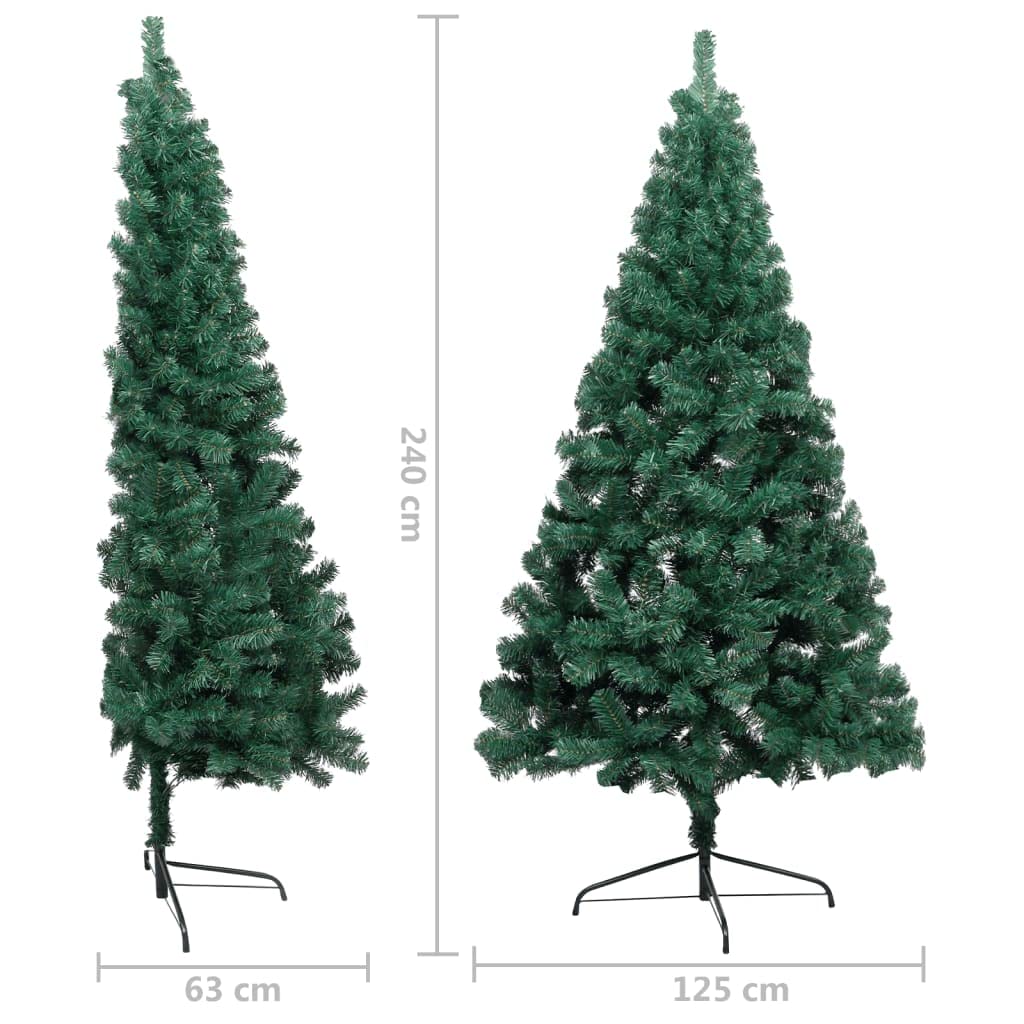 vidaXL Choinka z lampkami i bombkami, połówka, zielona, 240 cm