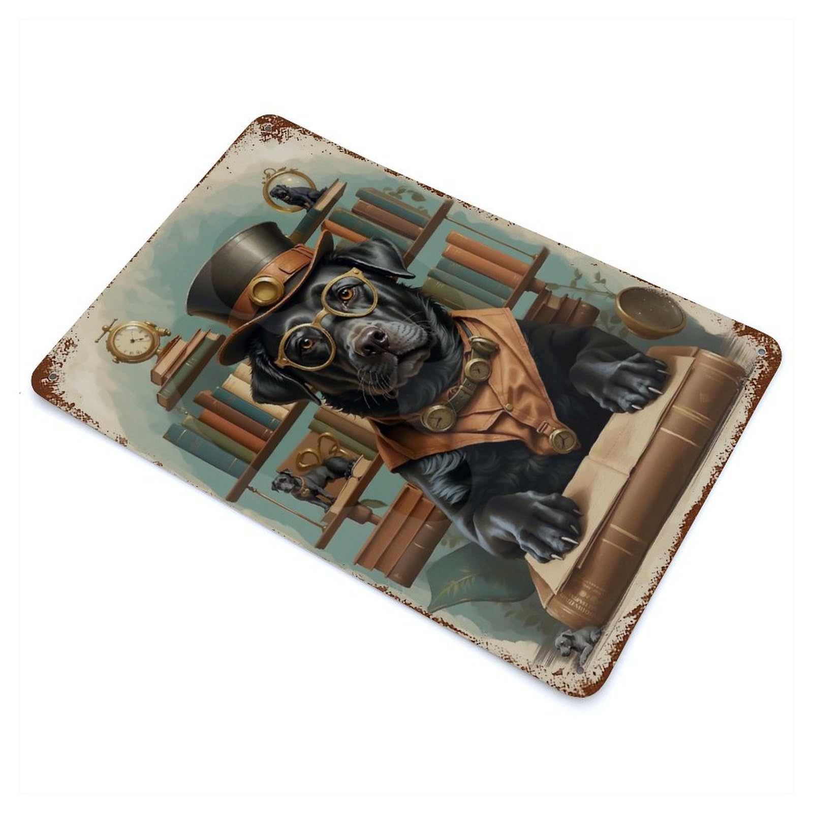 Rusty Metal Tin Sign Smart Black Lab Retriever 11.8"x7.9", Industrial Home Decor for Patio, Garden Room And Bar Decor