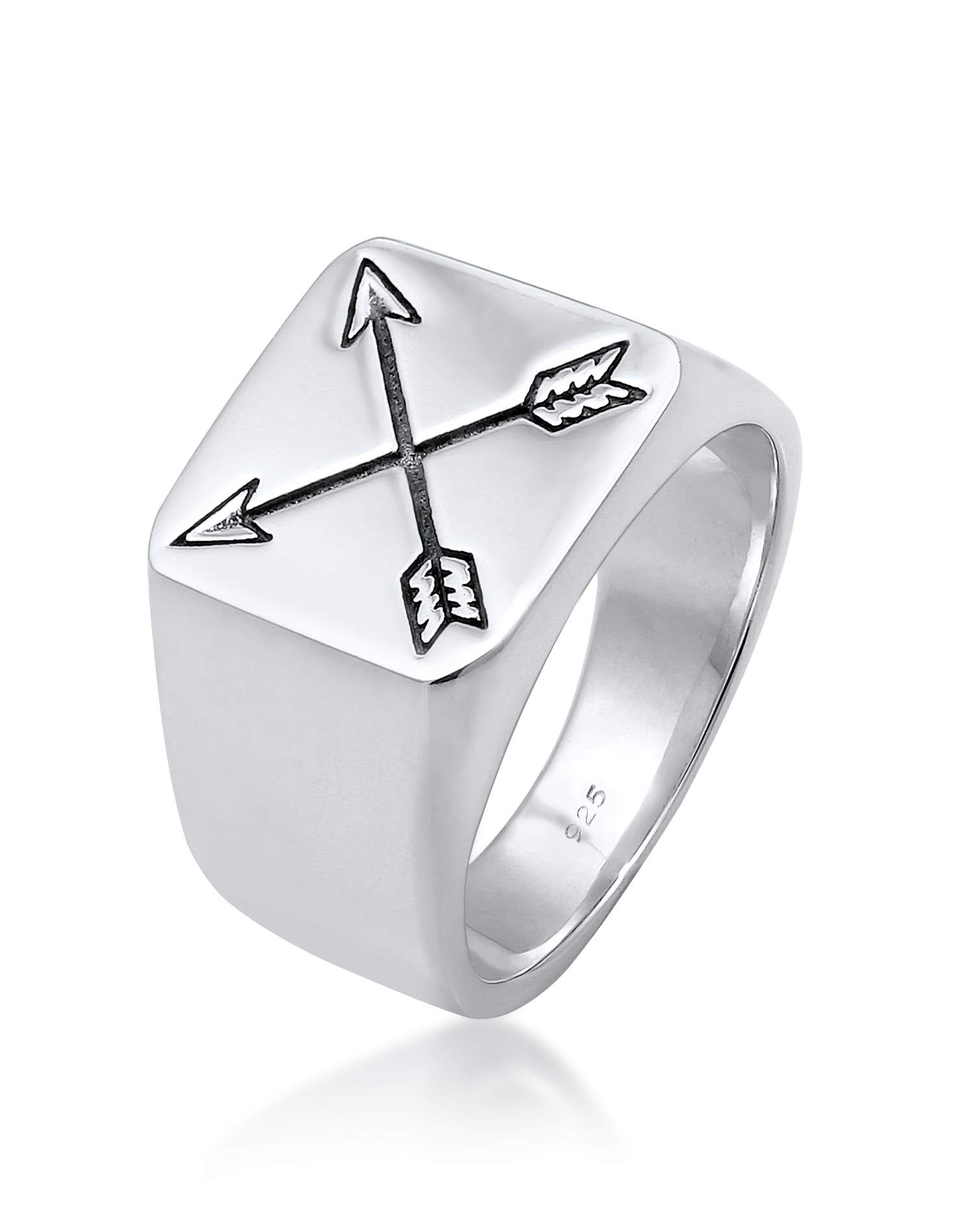 Kuzzoi Anillo para hombre de plata de ley 925 maciza de 14 mm de ancho, diseño de flechas oxidadas negras con grabado, talla 60-66, 0601990719