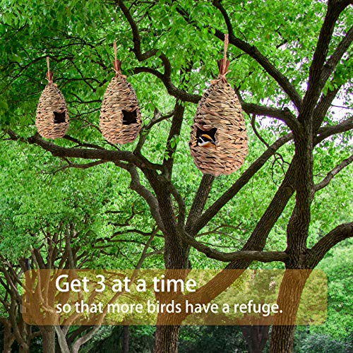 Humming Bird Houses For Outdoor Hanging, Natural Grass Hanging Bird Housenest, Hand Woven Hummingbird Nest, Large Wren Finch Bird House For Garden Window Outdoor Home, 3 Pack #TOP1
