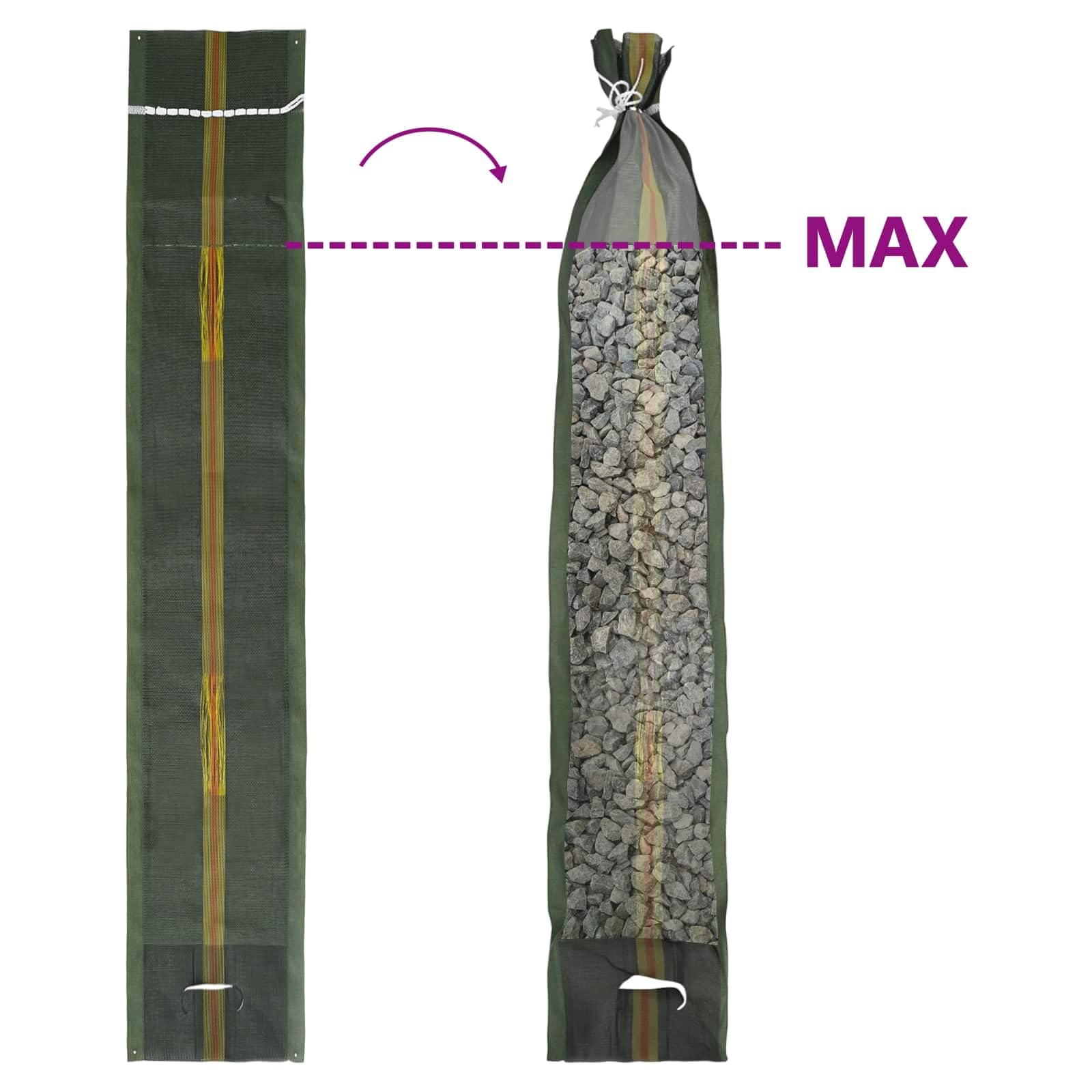 Sandsäcke 100 Stück Dunkelgrün 120 x 27 cm HDPE für Außenbereich, stabile Erosionskontrolle, Barrieren, Gewichtsstabilisierung, langlebig, robuste, stapelbar, mit Tragegriffen, UV-geschützt