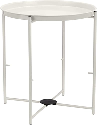 Miniatura 4 de Amazon Basics Mesa auxiliar redonda de almacenamiento, mesa auxiliar con cesta de tela, blanco/gris jaspeado, 17.7 pulgadas de largo x 17.7 pulgadas