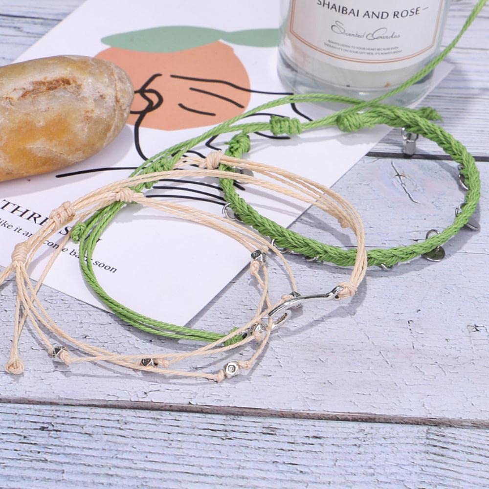 Cavigliere Bracciali Set di cavigliere a onda intrecciata con filo di cera estivo stile resort