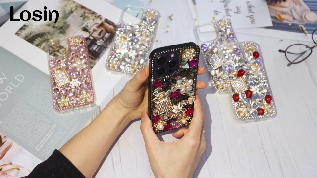 Losin For IPhone 16 Pro Glitter Case With Logo View For Women Girls Luxury Cute Diamond Case Bling Camera Protective Soft Clear Sparkle Rhinestone Sh