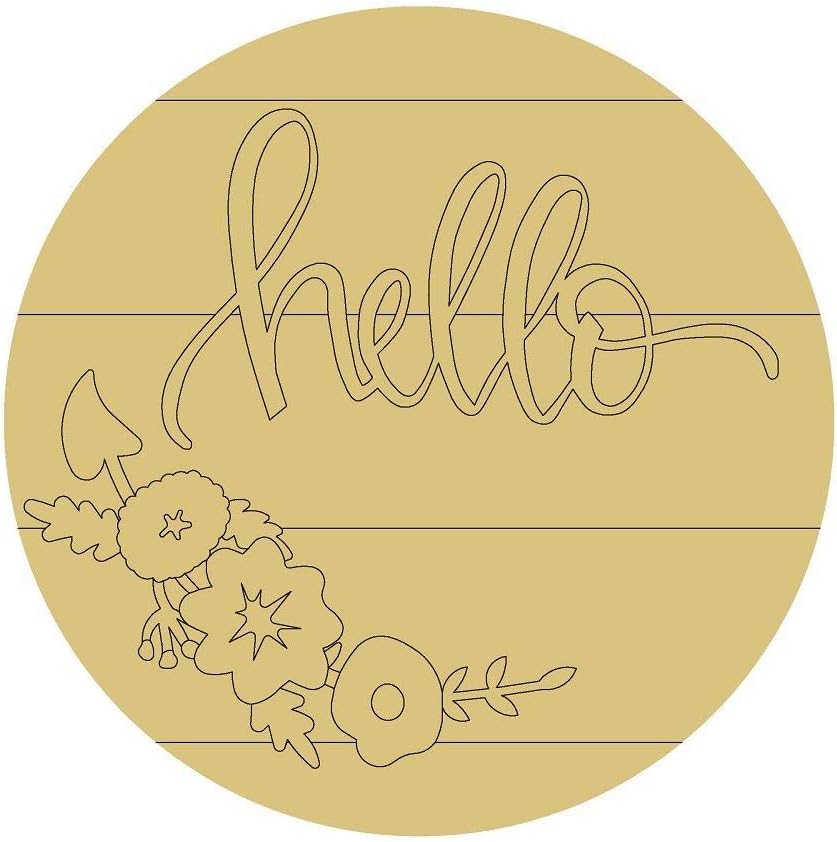 Circle Hello Design by Lines Cutout Unfinished Wood Country Decor Coloring Book Door Hanger Everyday MDF Shape Canvas Style 1 Art 50 (24")