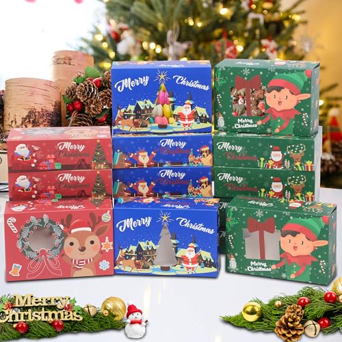SAITI 24 PCS Christmas Cookie Boxes Bakery Christmas Treat Boxes Christmas Cookie Tins with Lids Christmas Cookie Gift Baking Box for Gift Giving Holiday Party Food Packaging Containers Update 2025