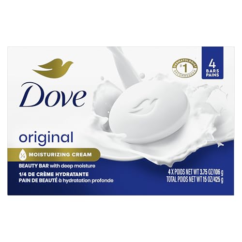 Unilever Dove Beauty Bar Gentle Skin Cleanser Moisturizing for Gentle Soft Skin Care Original Made With 1/4 Moisturizing Cream 3.75 oz, 4 Bars