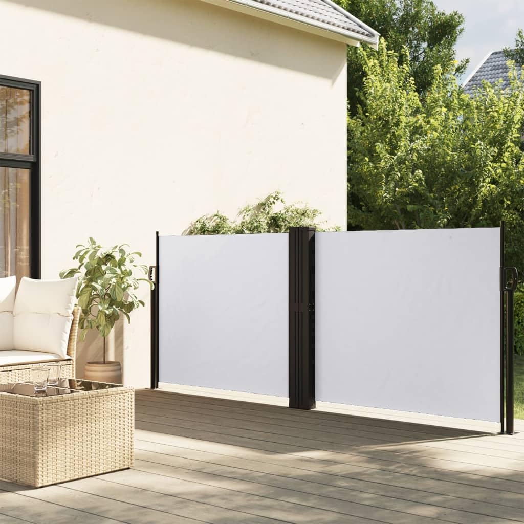 Store latéral extensible blanc 140x600 cm pour brise-vue extérieur