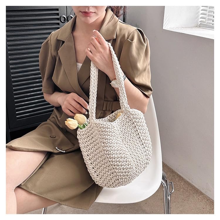 Summer Beach HandBag for women Handmade Crocheted Cotton Rope Vacation LargeWoven Shoulder Bag3