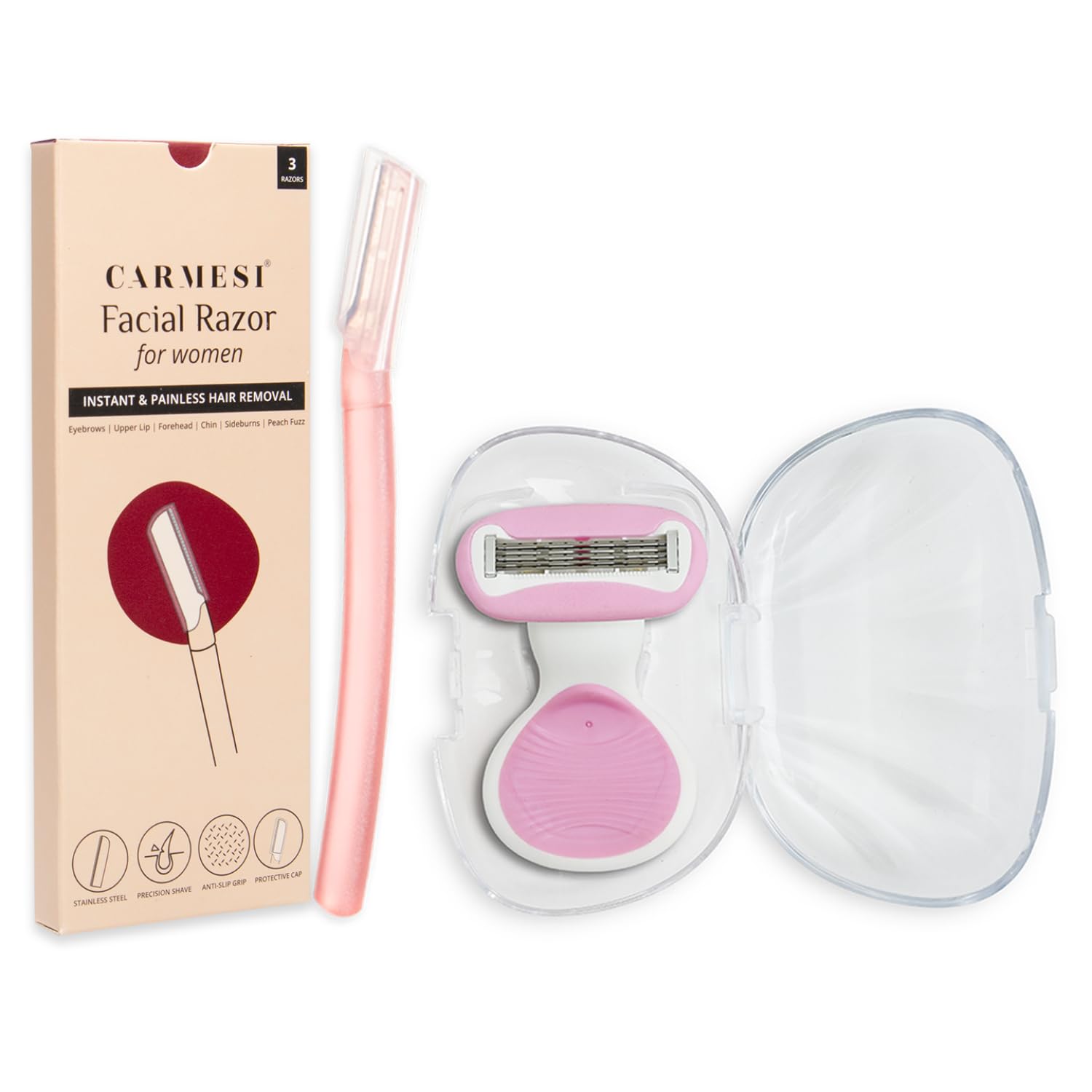 Body Razor for Women's Hair Removal & Facial Razor for Women | Instant & Painless Hair Removal | Glowing Skin | Eyebrows, Upper Lip, Forehead, Peach Fuzz, Chin, Sideburns | Pack of 3