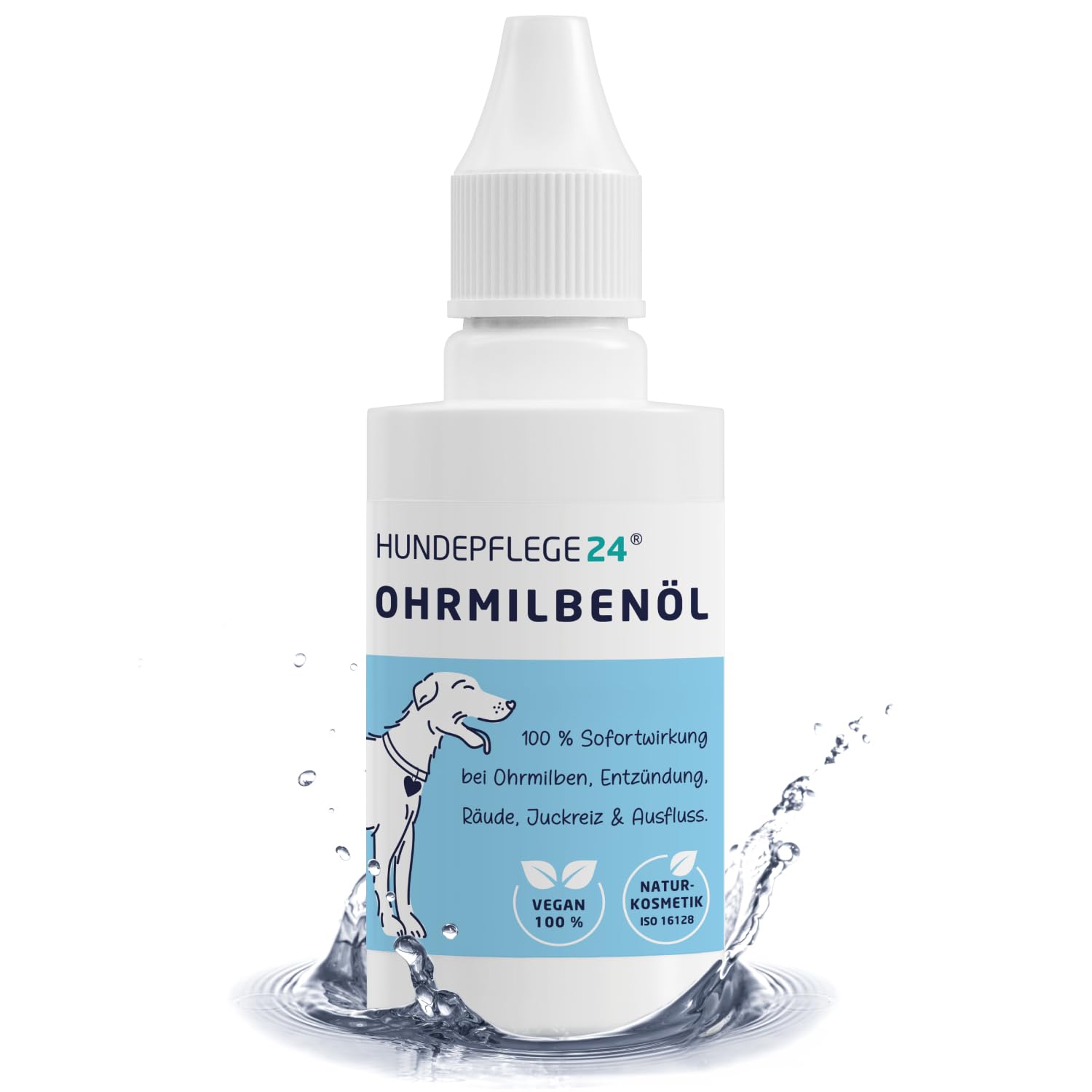 Hundepflege24 Ohrmilbenöl für Hunde 50 ml – Ohrentropfen gegen Ohrmilben, Juckreiz, Ohrräude & Ohrenentzündung – Natürliches Milbenmittel für Hundeohren