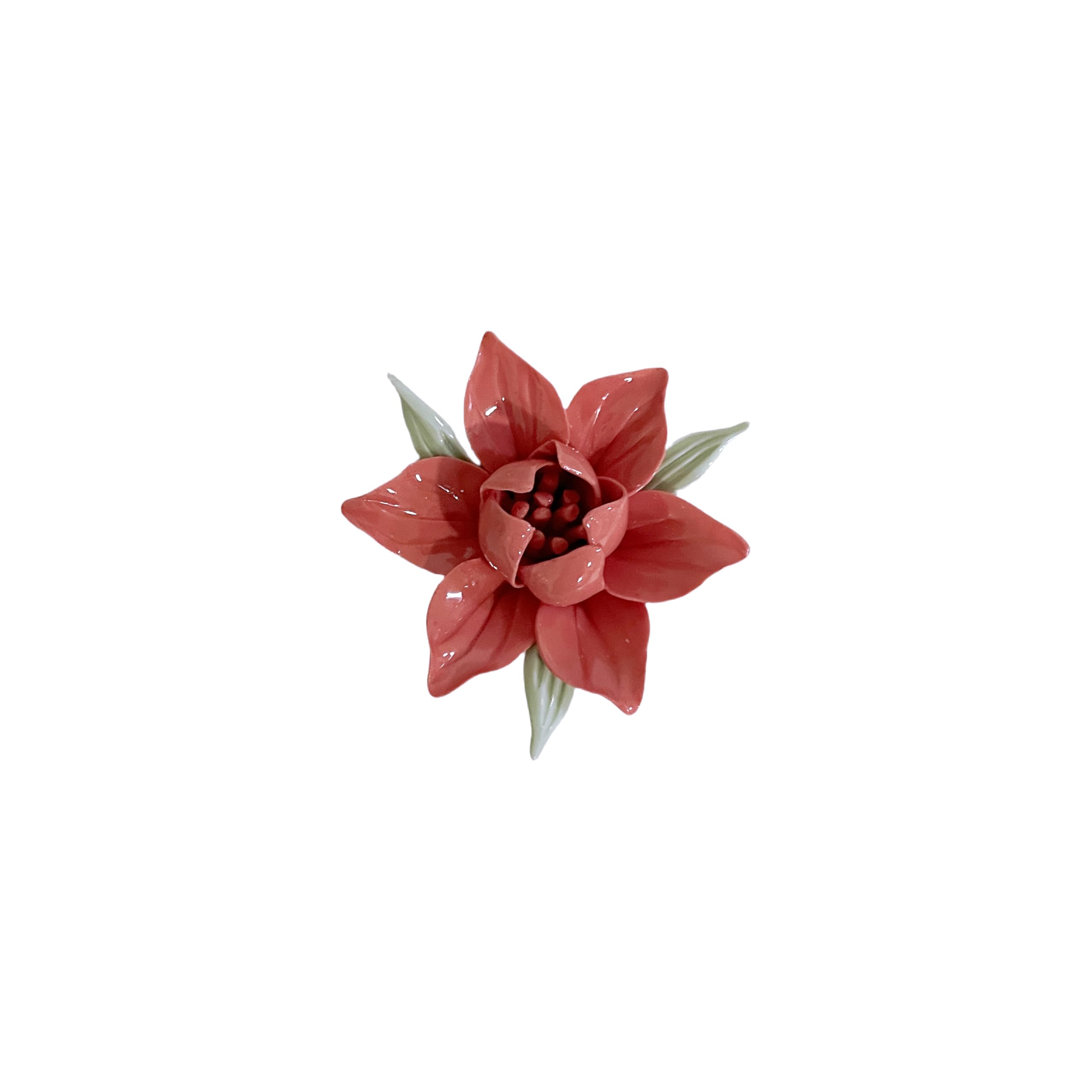 3D Ceramic Flower Wall Art, Handcrafted Floral Sculpture, Artificial Plant Wall Art Sculpture Decoration,3D flower wall decor, Modern Home Decor for Living Room, Bedroom (Red，Magnolia ，2.9")