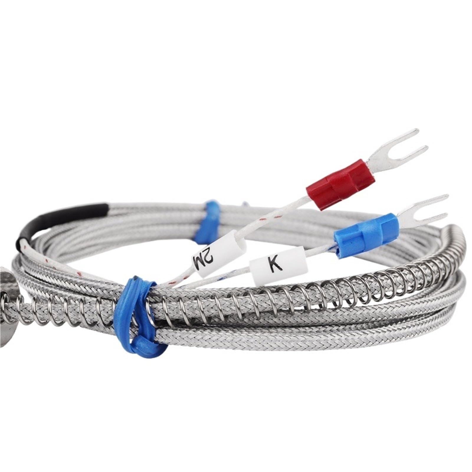 1pcs Temperature Sensor K Type Thermocouple Bayonet Compression Spring with 2m Cable Wire for Temperature Controller(Cable Length 1m)