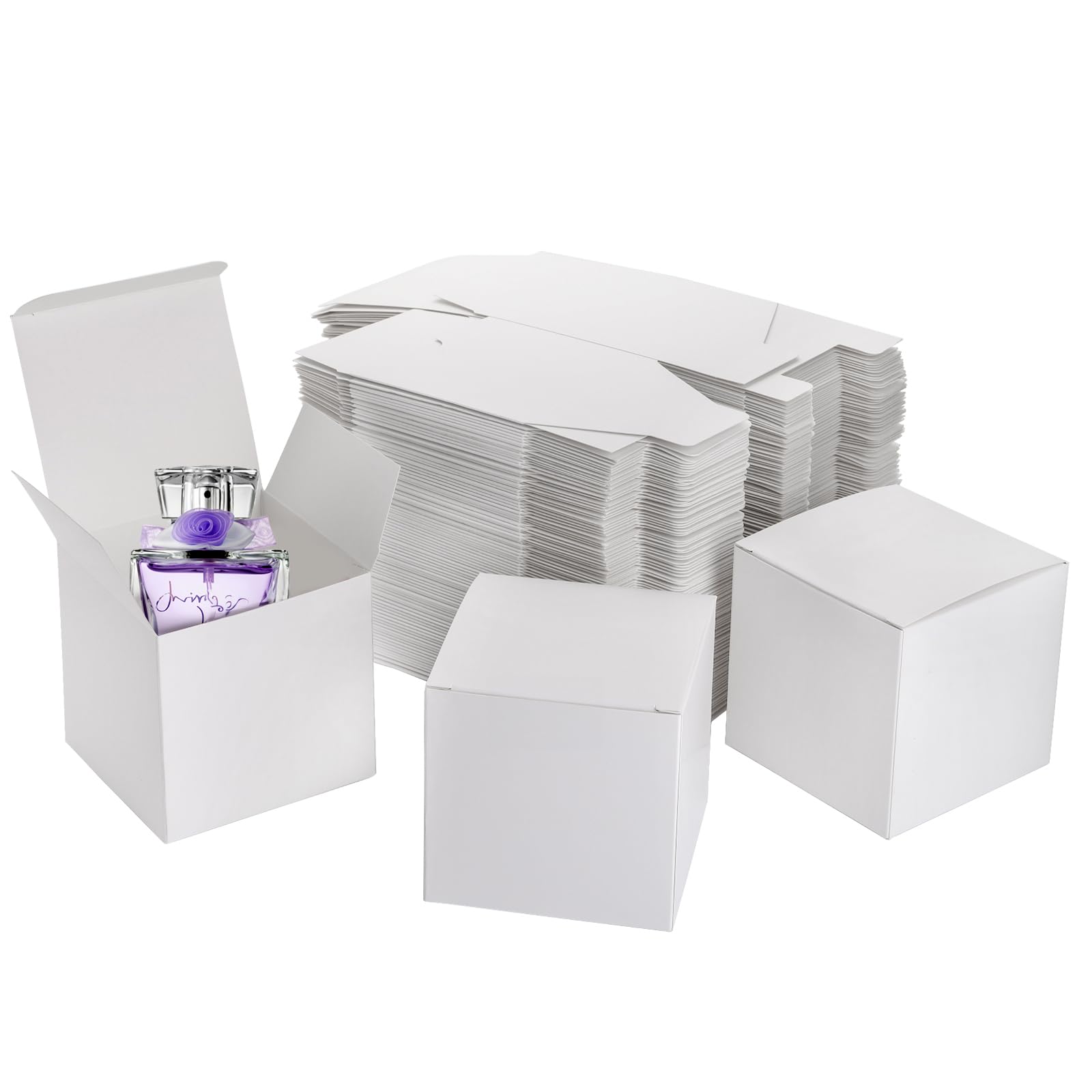 Jucoan 100 Pack White Paper Gift Boxes with Lids, 4 x 4 x 4 Inch Gift Wrapping Box Party Favor Box Goodies Treat Boxes Candy Boxes for Wedding, Bridesmaids Proposal, Birthday, Thanksgiving, Christmas